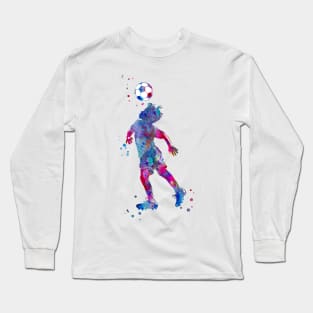 Soccer Player Little Boy Heading the Ball Long Sleeve T-Shirt